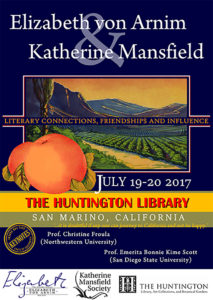 The poster for the July 2017 "Elizabeth von Arnim and Katherine Mansfield: Literary Connections Friendships, and Influences" conference was inspired by a California orange crate label.